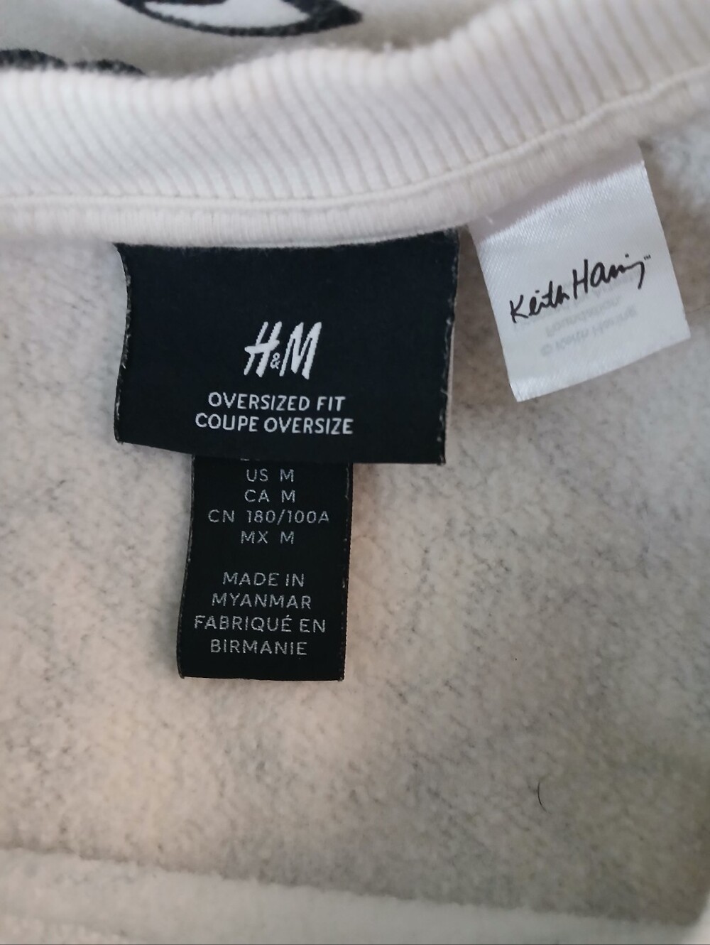 H&M x Keith Haring White Crewneck Sweater with Black Abstract Doodle Print - Picture 3 of 5